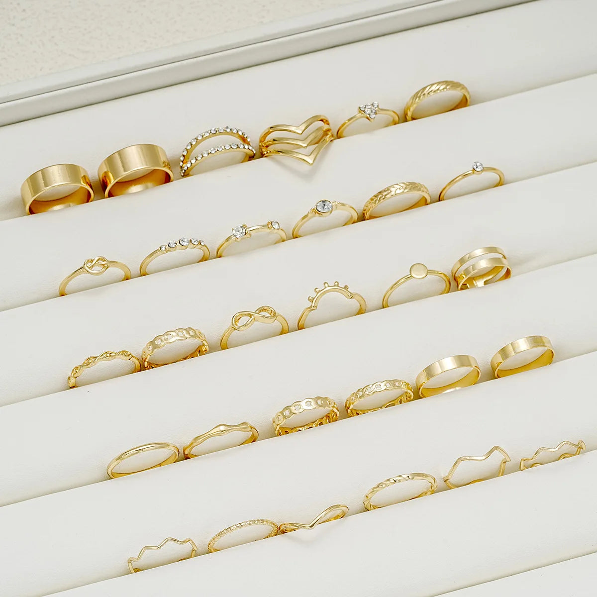 30pcs Elegant Stacking Rings Trendy Infinity / Chain / Knot Design Inlaid Rhinestone Golden Daily Outfits Party Accessories