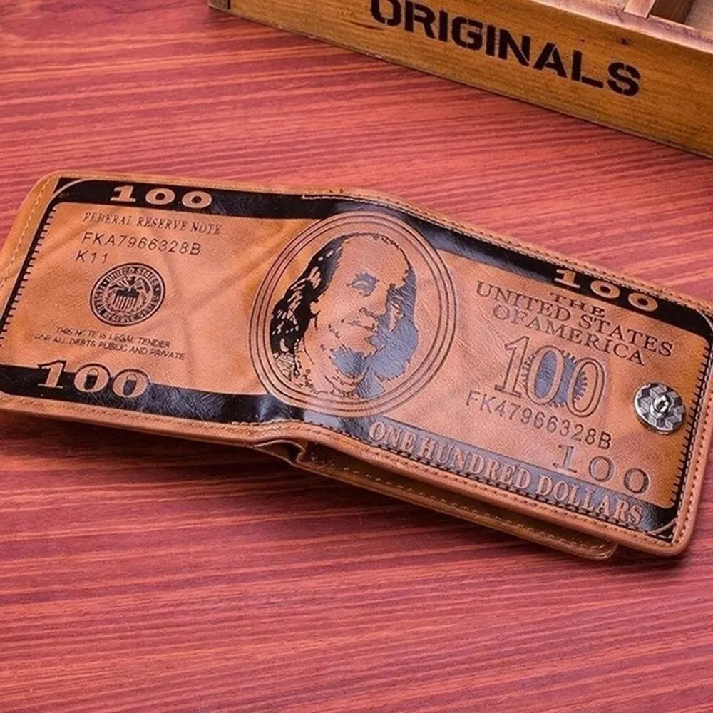 Men's Leather Wallets With 100 US Dollar Pattern, Photo and Credit Card Holder. Perfect Gift for Him!