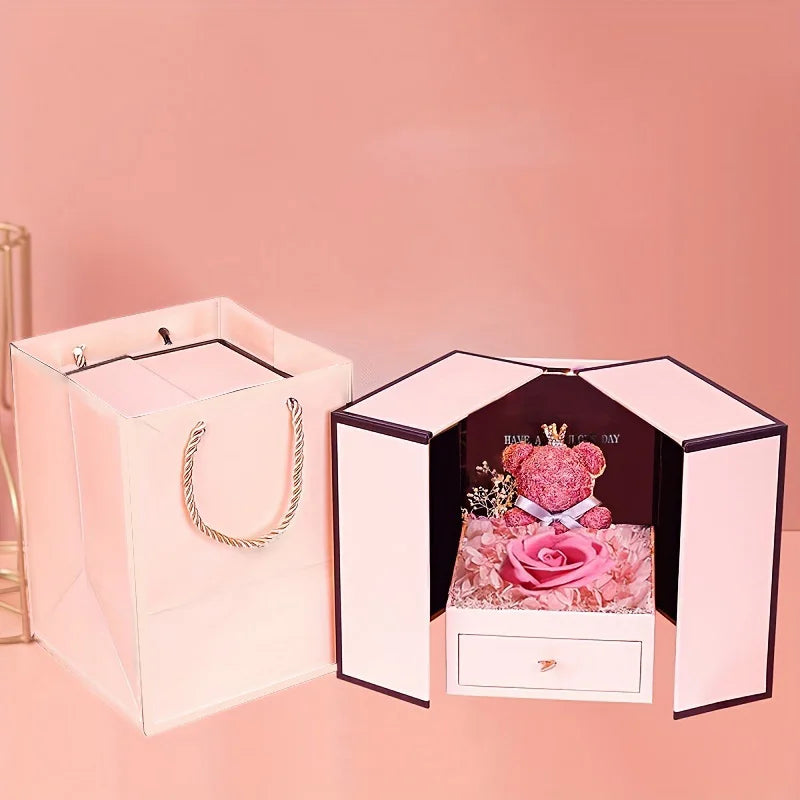 Celebrate Mom with our "Mama" Titanium Steel Necklace in a luxurious Pink Rose Bear Gift Box. A loving gift for Mother's Day 2024.