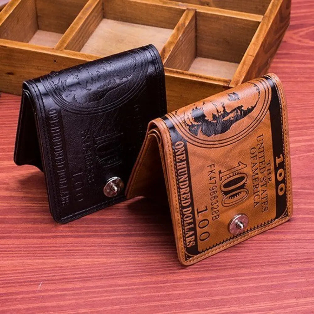 Men's Leather Wallets With 100 US Dollar Pattern, Photo and Credit Card Holder. Perfect Gift for Him!