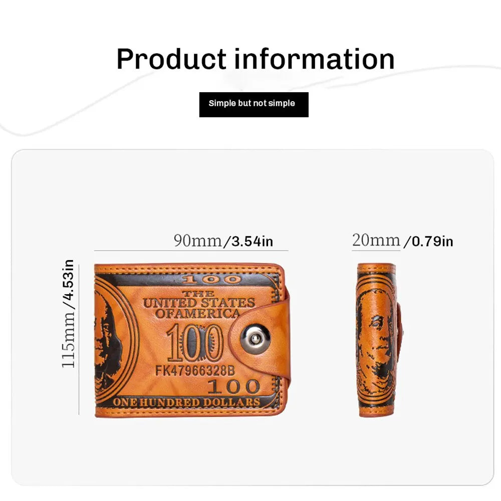 Men's Leather Wallets With 100 US Dollar Pattern, Photo and Credit Card Holder. Perfect Gift for Him!