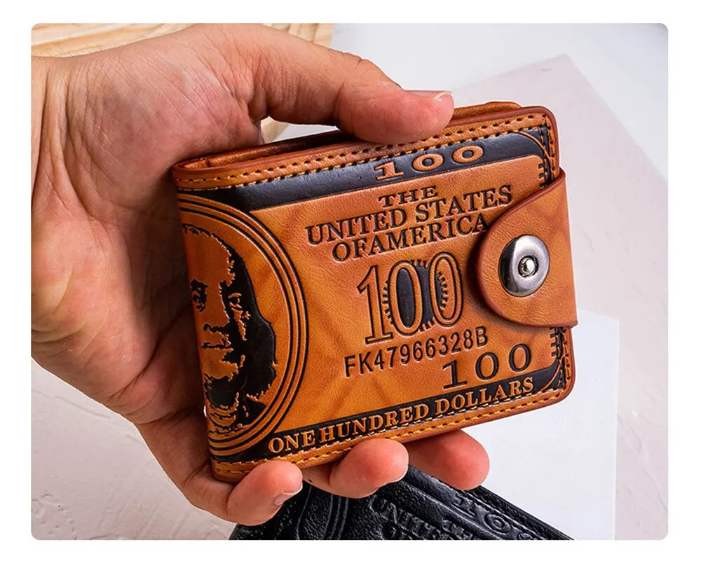 Men's Leather Wallets With 100 US Dollar Pattern, Photo and Credit Card Holder. Perfect Gift for Him!