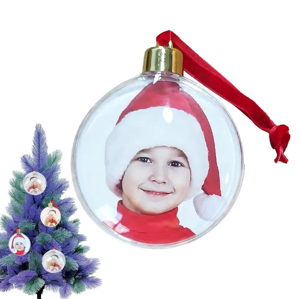 1pc Christmas Photo Insert Baubles Festive Personalize Gift Tree Decorations Photo Ball Clip DIY Transparent Pendant
