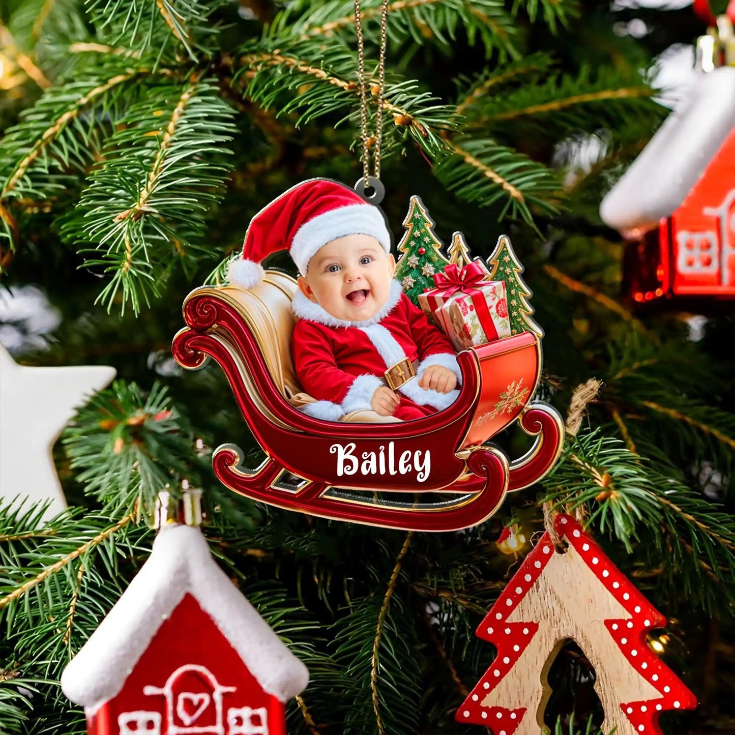 1PC Custom PMMA Pendant - Personalized Portrait, Sleigh Design, DIY, Laser Engraved, Ideal Christmas Decor & Gifts, Festive Dail