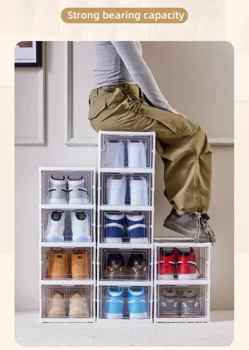 Foldable Shoe Racks Stackable Transparent Shoe Rack Multi Layer Installation Free Dustproof Sneaker Shoes Storage Organizers Box