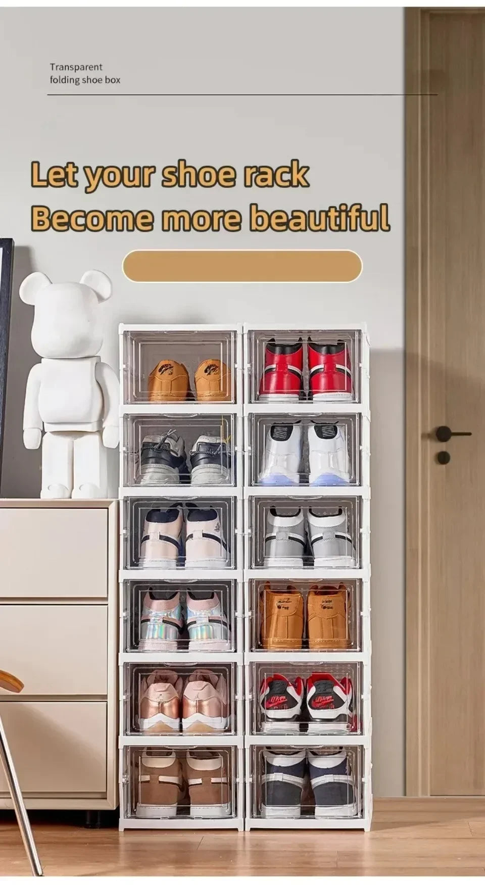 Foldable Shoe Rack Organizer 6 Layers Transparent Tackie Box Collapsible Home Sneaker Storage Stackable Shoes Cabinet For Closet