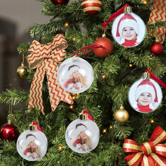 1pc Christmas Photo Insert Baubles Festive Personalize Gift Tree Decorations Photo Ball Clip DIY Transparent Pendant