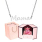 Celebrate Mom with our "Mama" Titanium Steel Necklace in a luxurious Pink Rose Bear Gift Box.  A loving gift for Mother's Day 2024.