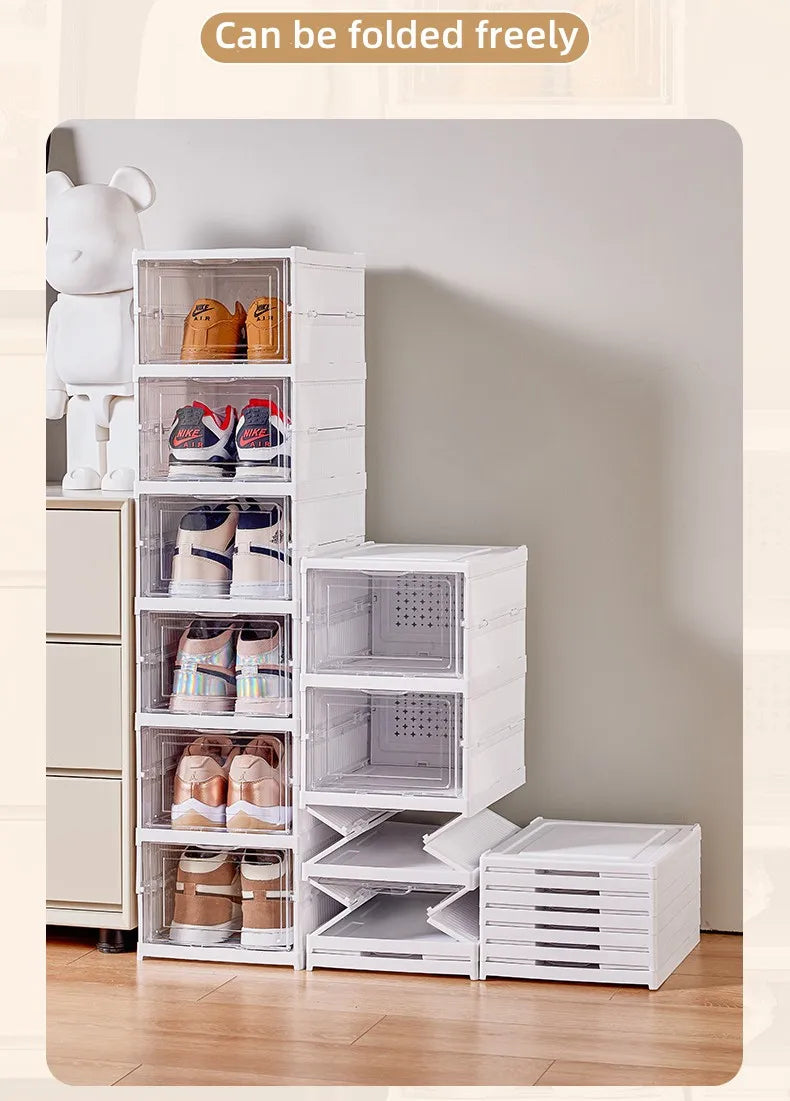 6 Layers Shoes Box Foldable Transparent Sneaker Shoe Storage Organizers Box Stackable Dustproof High-top Cabinet Shoe Rack Shelf