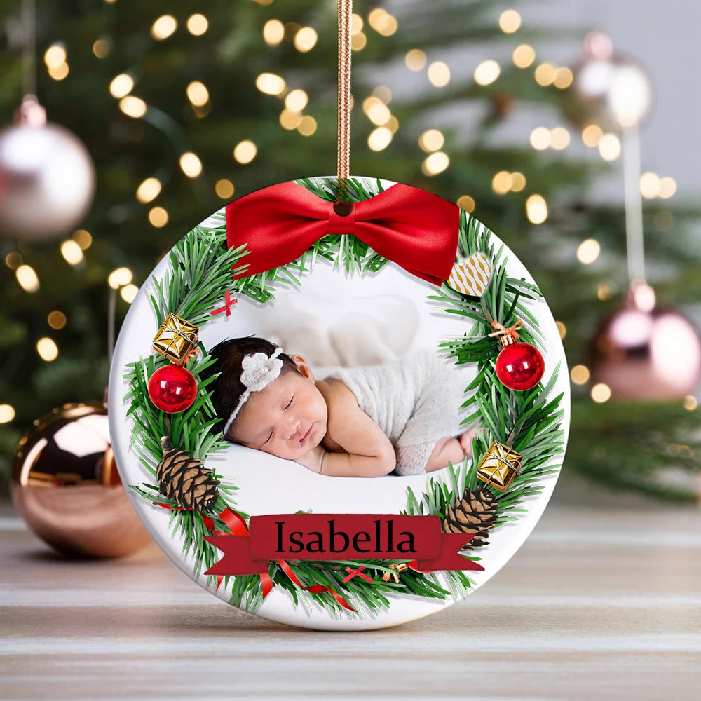 Christmas Ceramic Ornament Add Photo & Name ( Personalized )