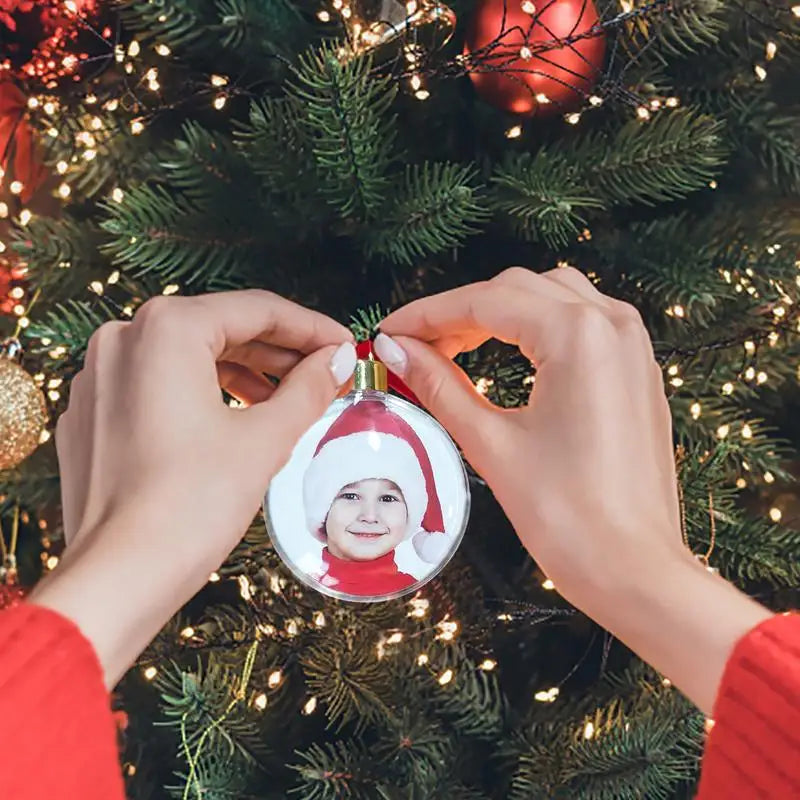 1pc Christmas Photo Insert Baubles Festive Personalize Gift Tree Decorations Photo Ball Clip DIY Transparent Pendant