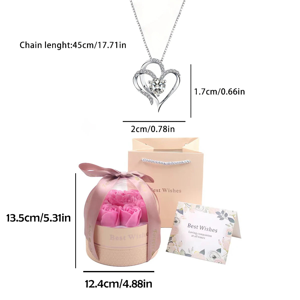 Heart Pendant Necklaces With Luxury Rose Flower Gift Box