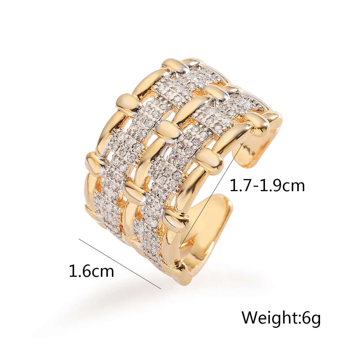 NEWBUY Luxury AAA Cubic Zirconia Pave Setting Copper Wedding Jewelry Delicate Geometric Open Rings For Elegant Women