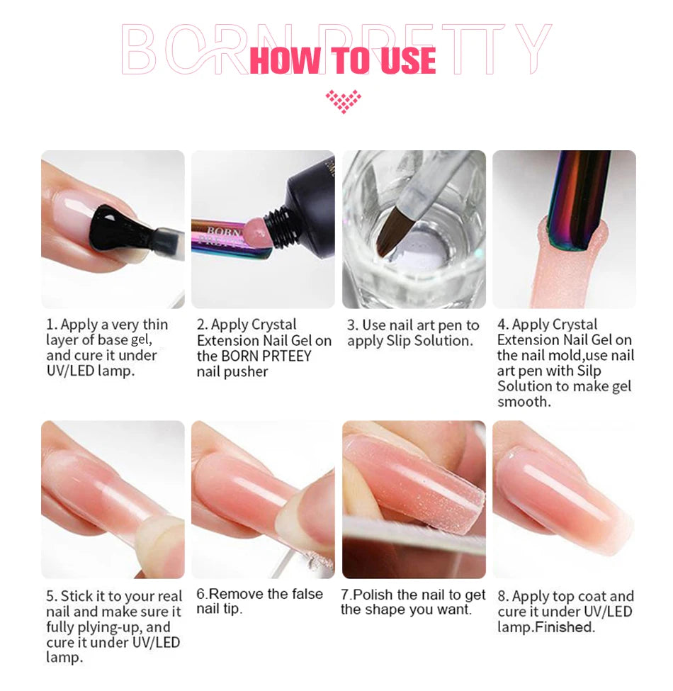 BORN PRETTY 30ml Nail Extension Gel Nail Polish Gitter White Acrylic Nail Glitter Sequins Soak Off UV Extend Gel Nail Extensions