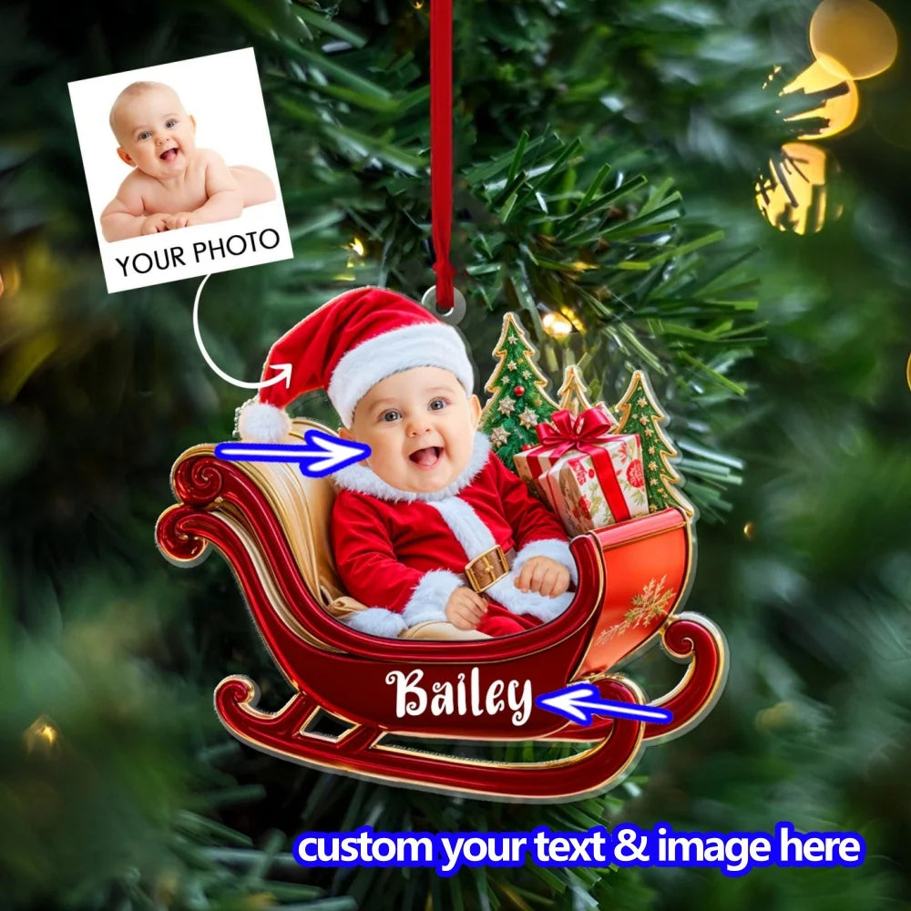 1PC Custom PMMA Pendant - Personalized Portrait, Sleigh Design, DIY, Laser Engraved, Ideal Christmas Decor & Gifts, Festive Dail