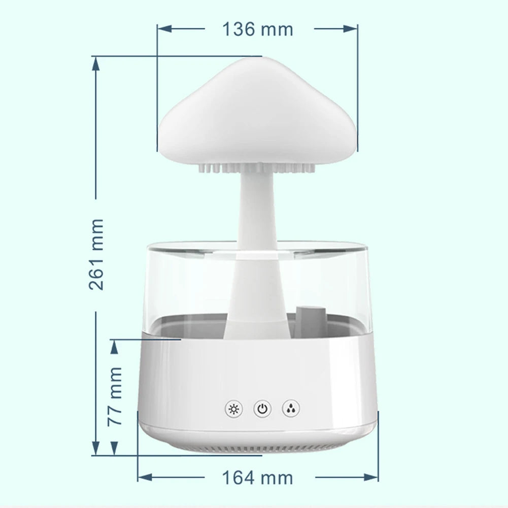 Mushroom Air Humidifier Home Bedroom Aromatherapy Lamp Calming Water Drops Sounds Diffuser Humidifier Rain Cloud Night Light