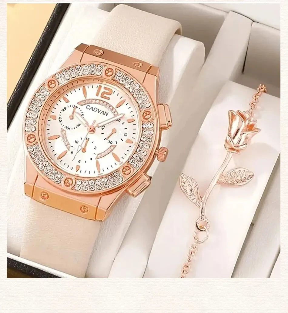 Watches Set Luxury Rhinestone Women Fashion Elegant Wristwatch Quartz Watch For Girl Ladies Clock Relogio Feminino