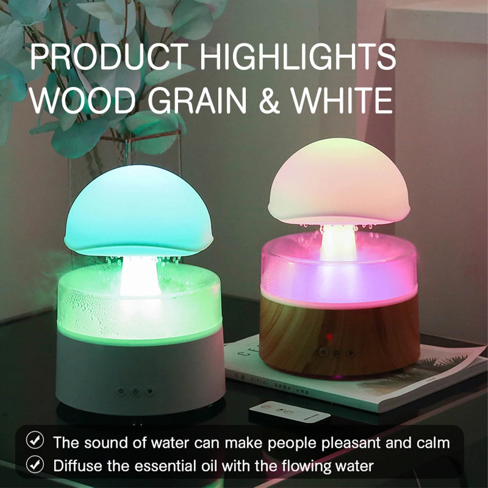 Mushroom Air Humidifier Home Bedroom Aromatherapy Lamp Calming Water Drops Sounds Diffuser Humidifier Rain Cloud Night Light