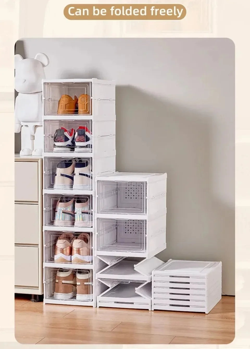 Foldable Shoe Racks Stackable Transparent Shoe Rack Multi Layer Installation Free Dustproof Sneaker Shoes Storage Organizers Box