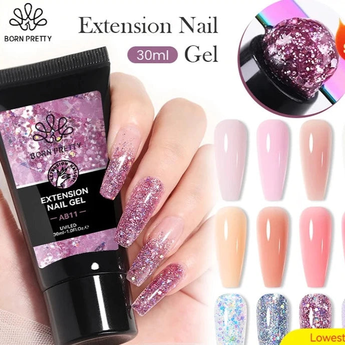 Nail Extension Gel Polish: UV Soak-Off Acrylic Gel with Glitter Sequins for Professional Nail Extensions