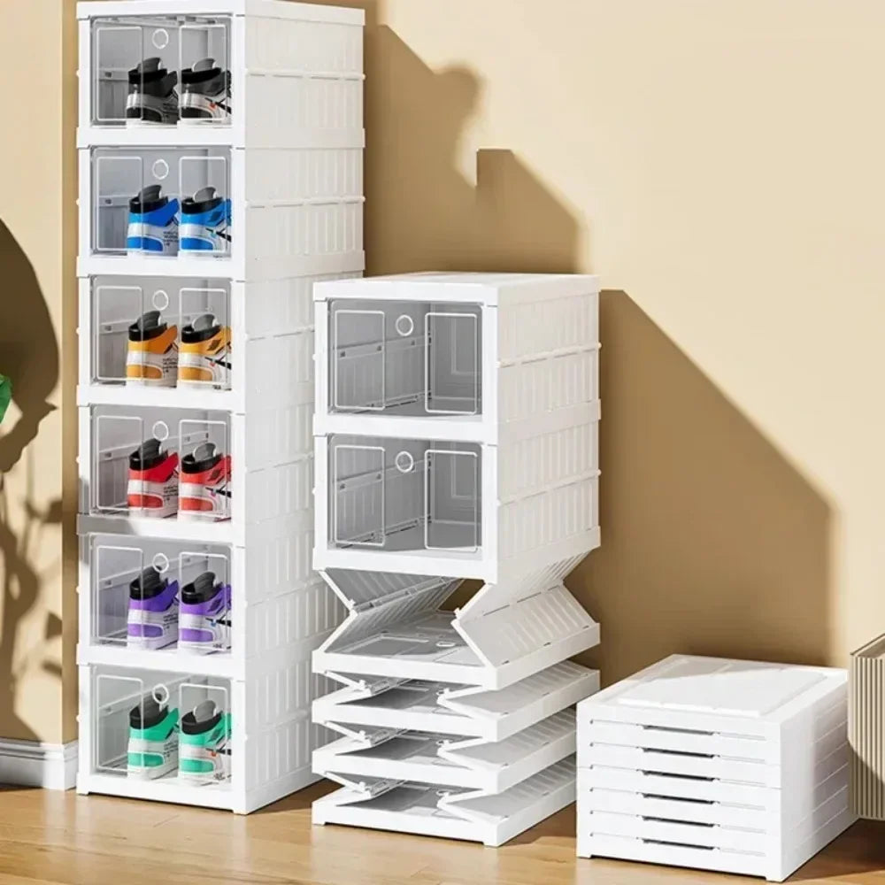 Shoe Organizer Foldable Plastic Shoe Storage Boxes for Sneakers Stackable Dustproof Transparent Cabinet Multi Layer Shoes Rack