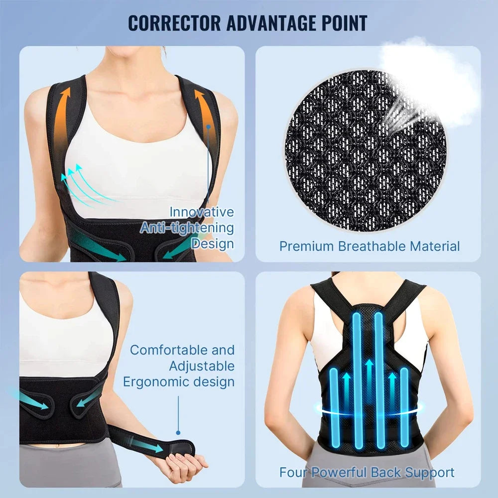 1Pcs Back Brace Posture Corrector for Men and Women, Full Back Support for Upper Lower Neck Shoulder Spine Pain - Scoliosis