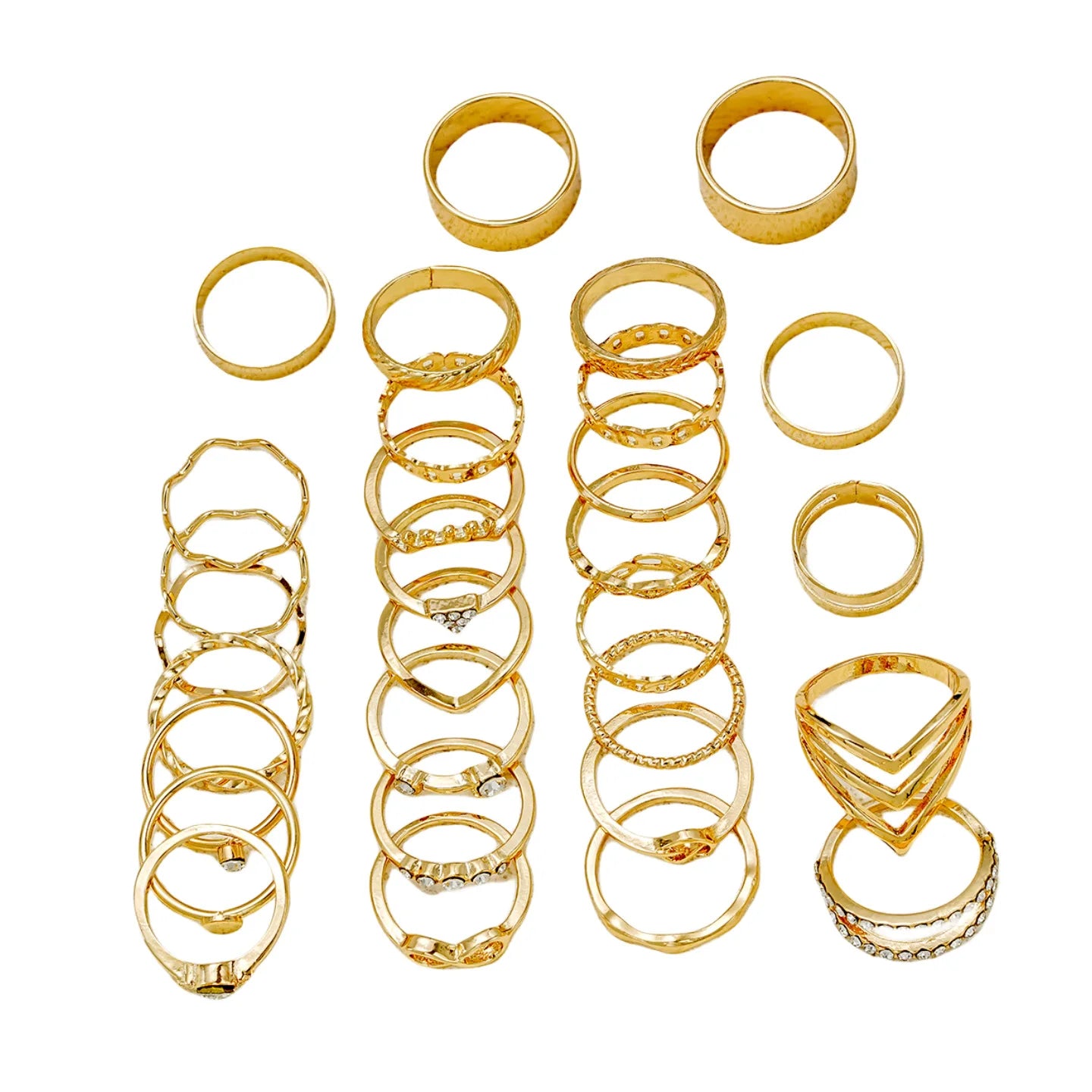 30pcs Elegant Stacking Rings Trendy Infinity / Chain / Knot Design Inlaid Rhinestone Golden Daily Outfits Party Accessories