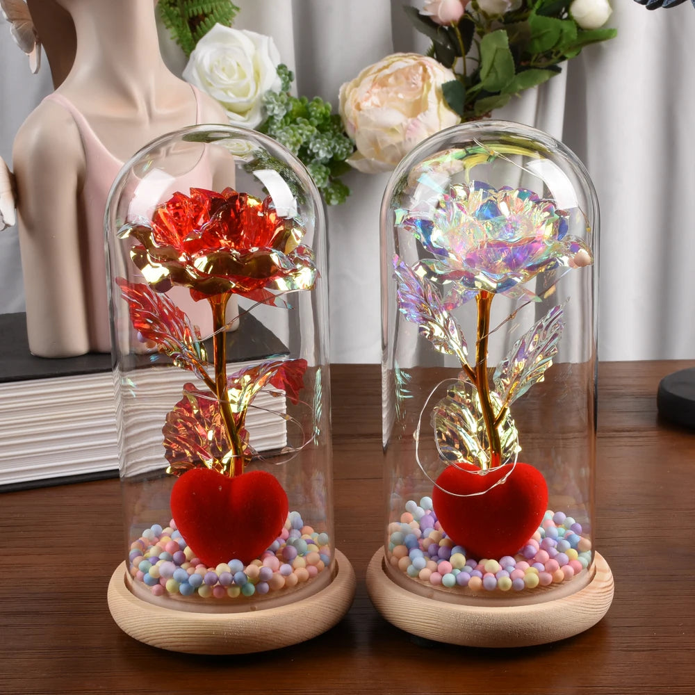 Rose Artificial Flower Glass Cover