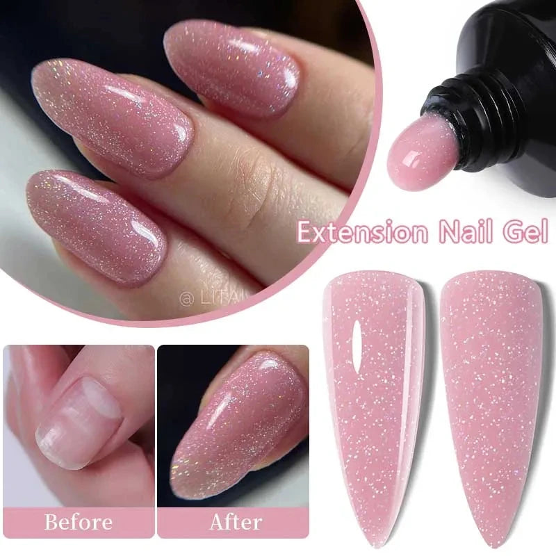 LILYCUTE 15ML Quick Nail Extension Gel Glitter Pink Vernis Semi Permanent UV Gel Nail Polish Nail Art Prolong Construction Gel