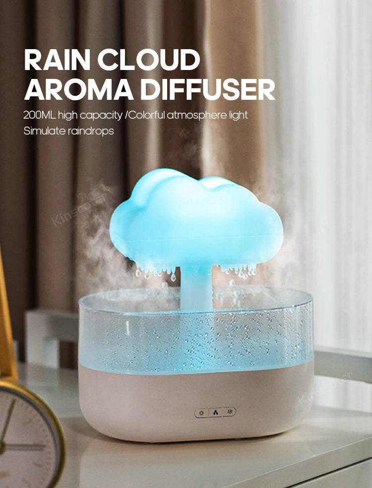 KINSCOTER Rain Clouds Aroma Diffuser Zen Raindrops Air Humidifier Essential Oil Diffuser USB Desktop Ultrasonic Sprayer