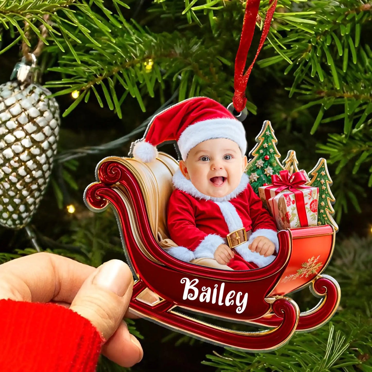 1PC Custom PMMA Pendant - Personalized Portrait, Sleigh Design, DIY, Laser Engraved, Ideal Christmas Decor & Gifts, Festive Dail