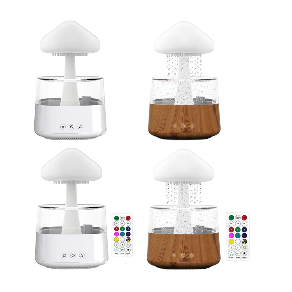 Mushroom Air Humidifier Home Bedroom Aromatherapy Lamp Calming Water Drops Sounds Diffuser Humidifier Rain Cloud Night Light