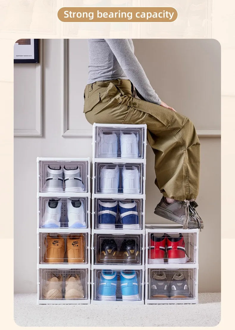 6 Layers Shoes Box Foldable Transparent Sneaker Shoe Storage Organizers Box Stackable Dustproof High-top Cabinet Shoe Rack Shelf