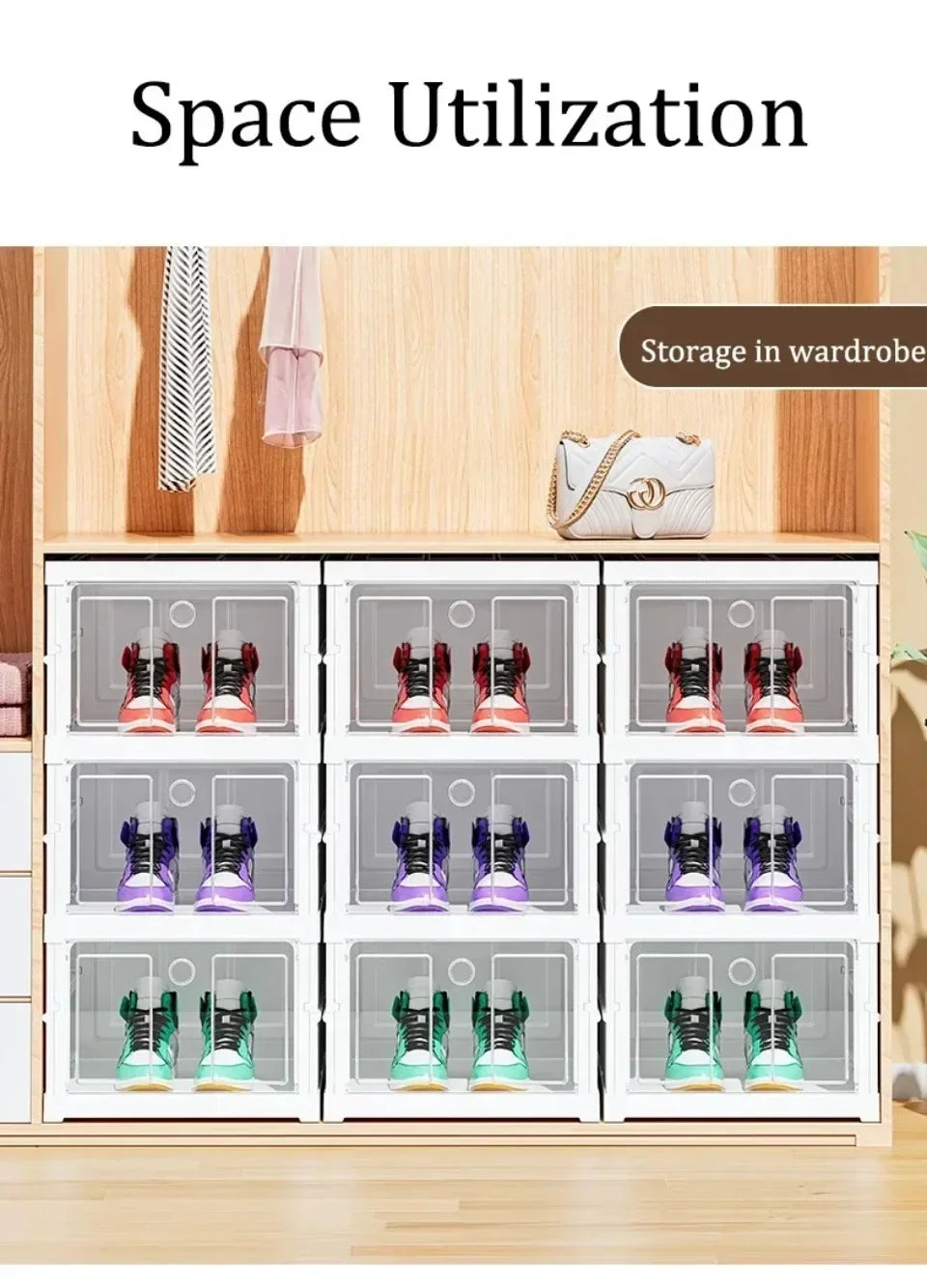 Shoe Organizer Foldable Plastic Shoe Storage Boxes for Sneakers Stackable Dustproof Transparent Cabinet Multi Layer Shoes Rack