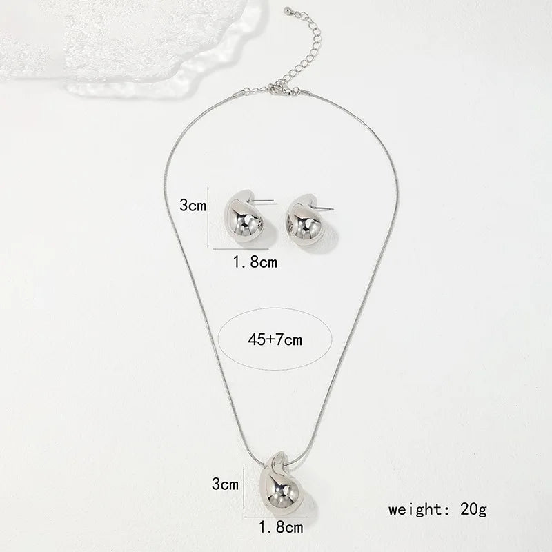 Minimalist CCB Water Drop Earring Necklace Set For Women Holiday Party Gift Fashion Jewelry Ear Accessories DS002