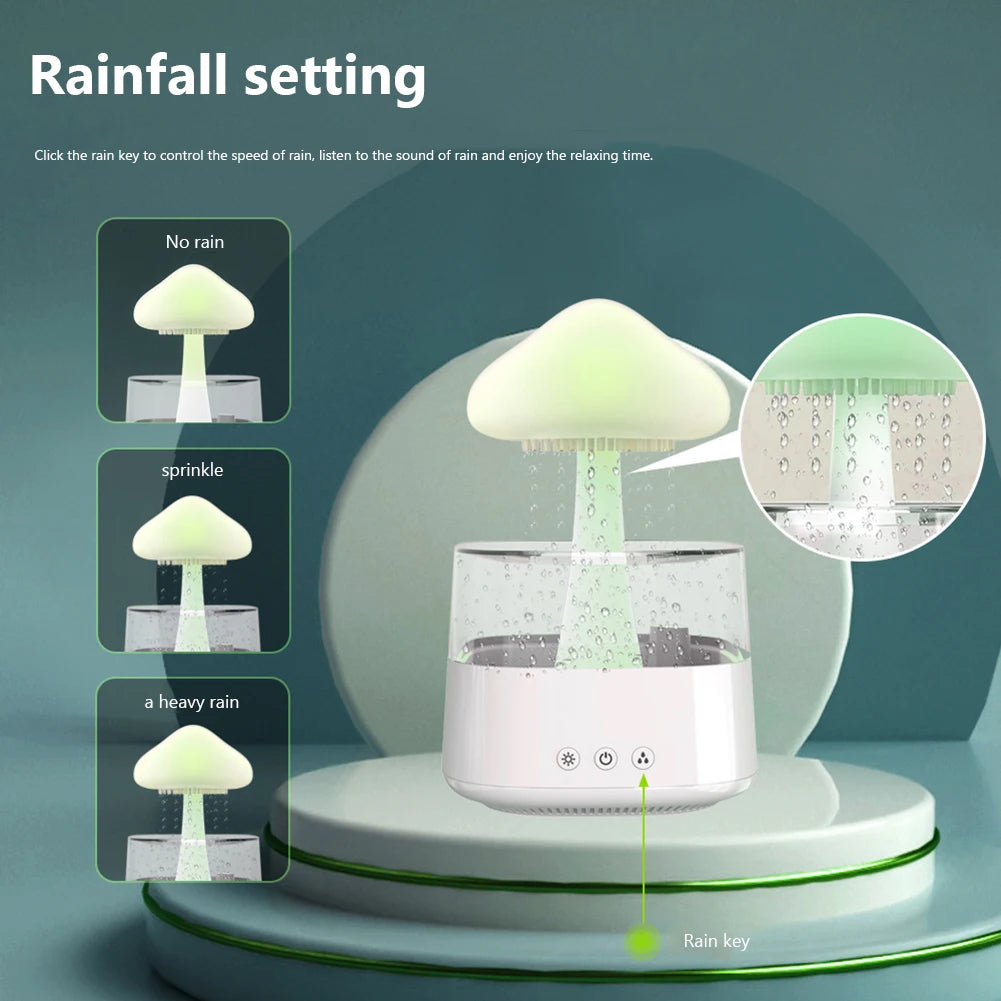 Mushroom Air Humidifier Home Bedroom Aromatherapy Lamp Calming Water Drops Sounds Diffuser Humidifier Rain Cloud Night Light