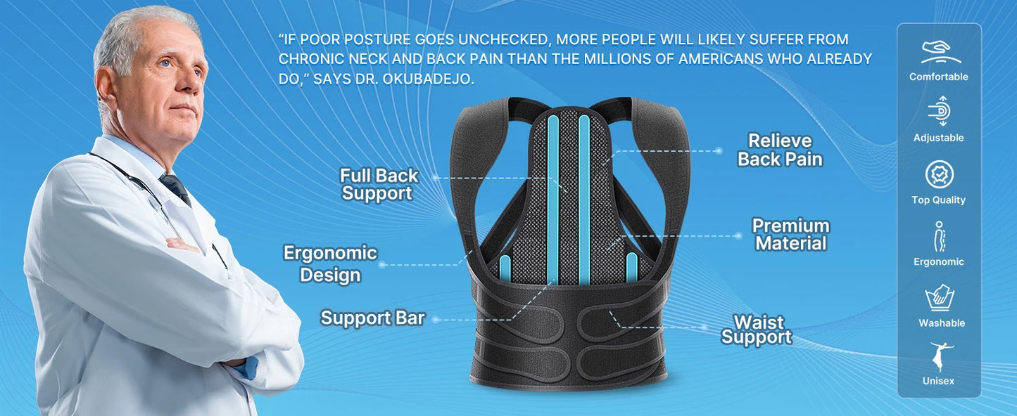 1Pcs Back Brace Posture Corrector for Men and Women, Full Back Support for Upper Lower Neck Shoulder Spine Pain - Scoliosis