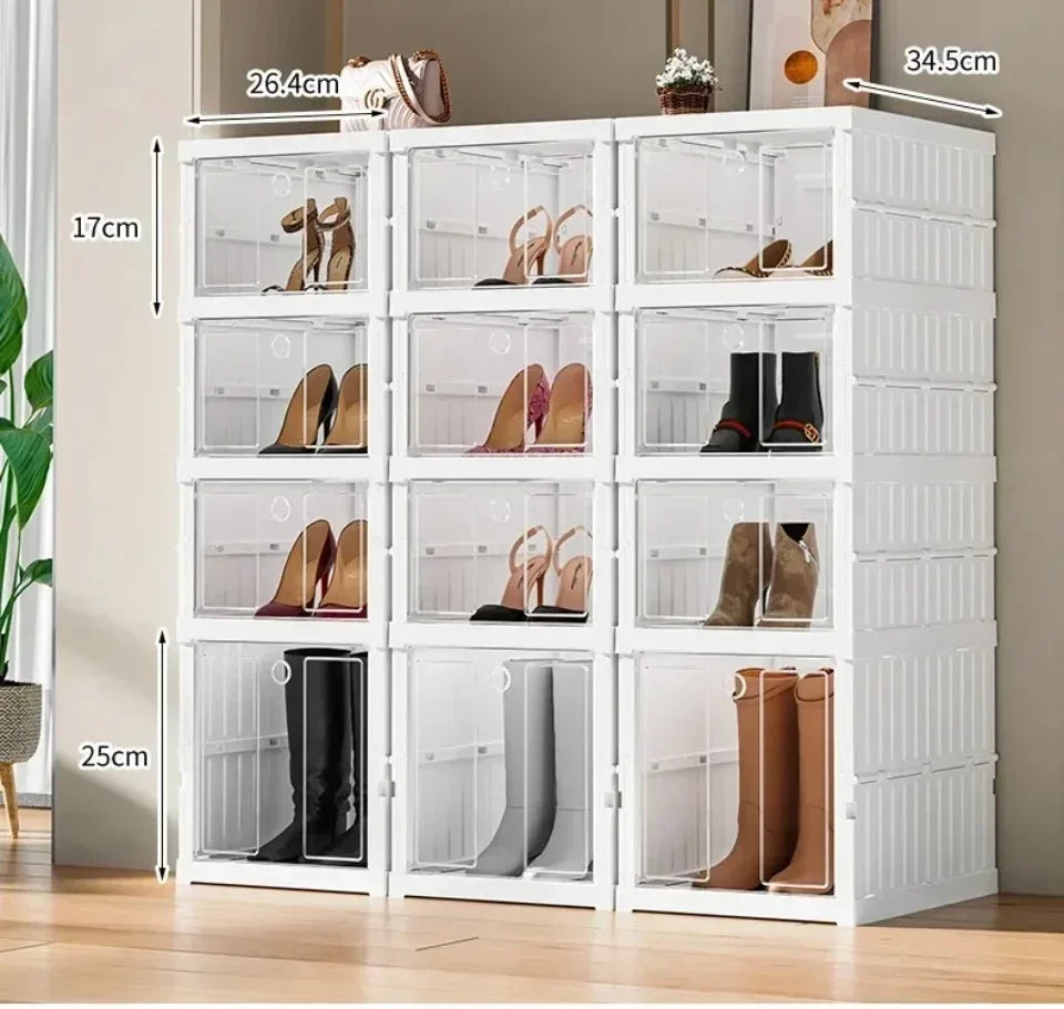 Shoe Organizer Foldable Plastic Shoe Storage Boxes for Sneakers Stackable Dustproof Transparent Cabinet Multi Layer Shoes Rack