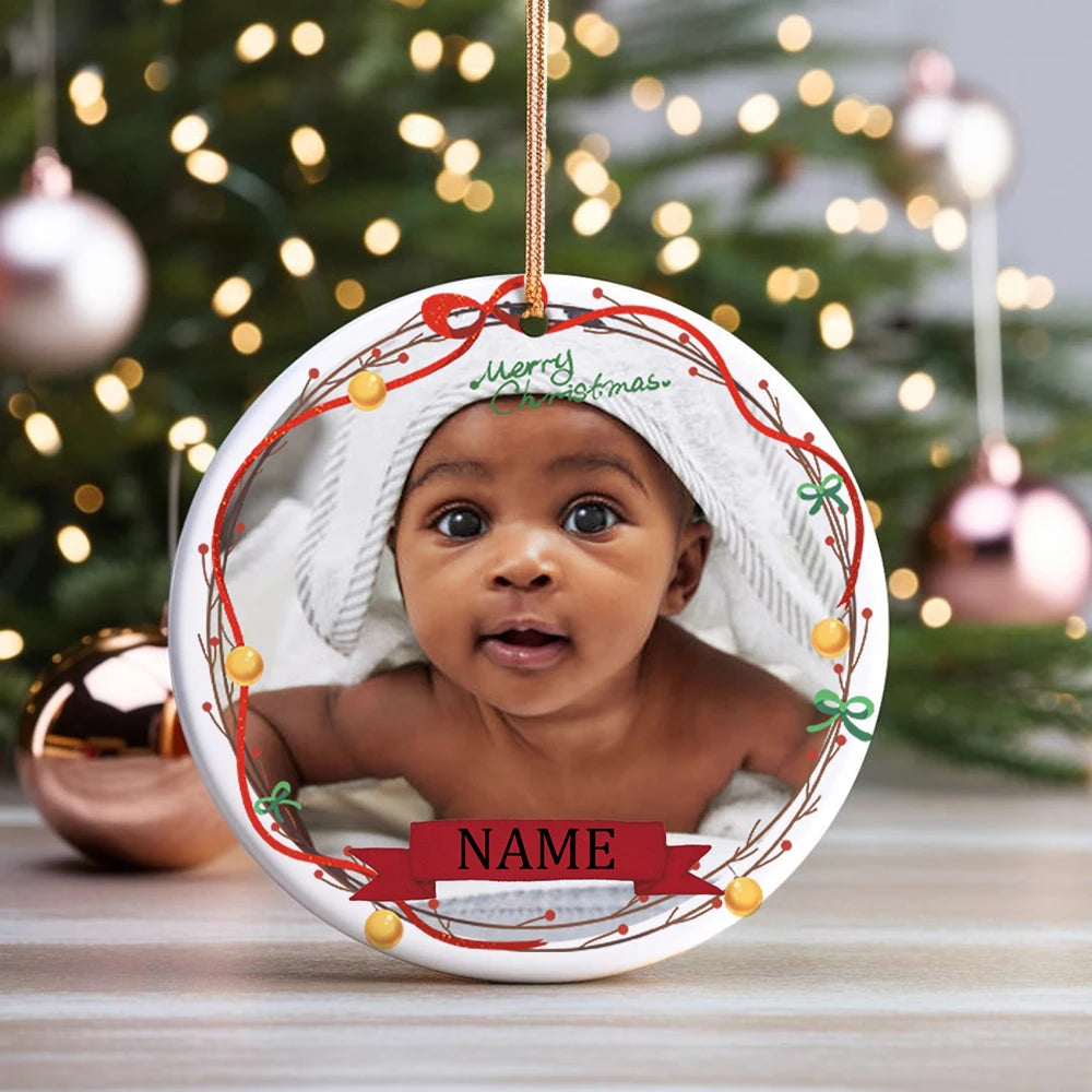 Christmas Ceramic Ornament Add Photo & Name ( Personalized )