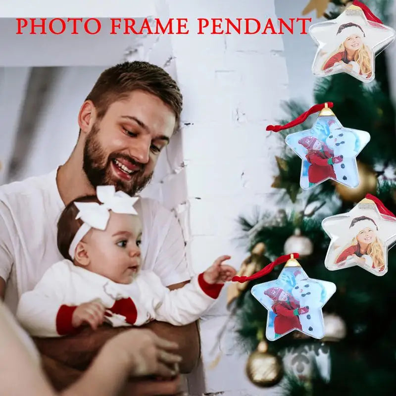 1pc Christmas Photo Insert Baubles Festive Personalize Gift Tree Decorations Photo Ball Clip DIY Transparent Pendant