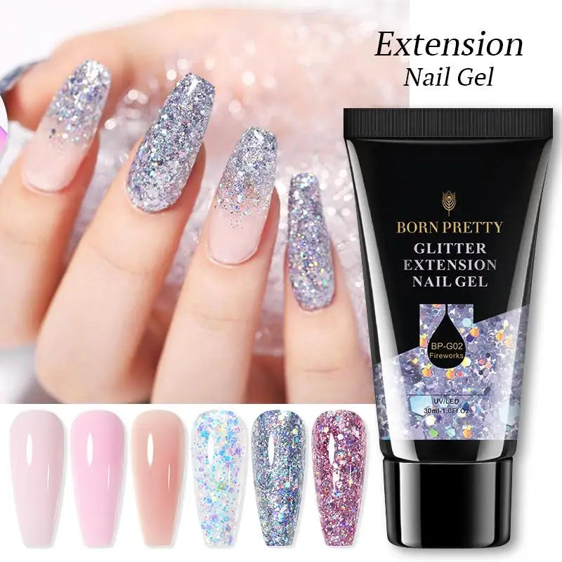 BORN PRETTY 30ml Nail Extension Gel Nail Polish Gitter White Acrylic Nail Glitter Sequins Soak Off UV Extend Gel Nail Extensions