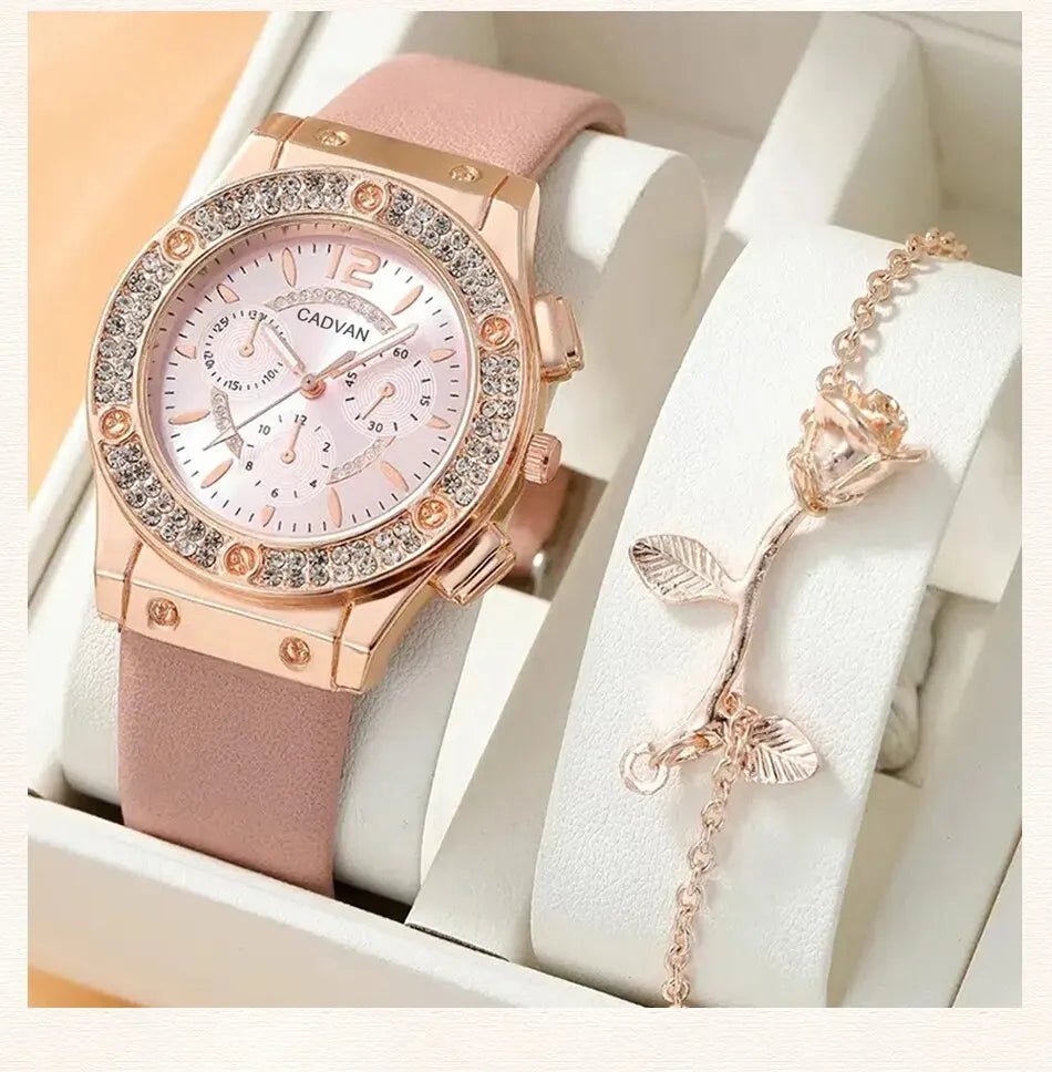 Watches Set Luxury Rhinestone Women Fashion Elegant Wristwatch Quartz Watch For Girl Ladies Clock Relogio Feminino