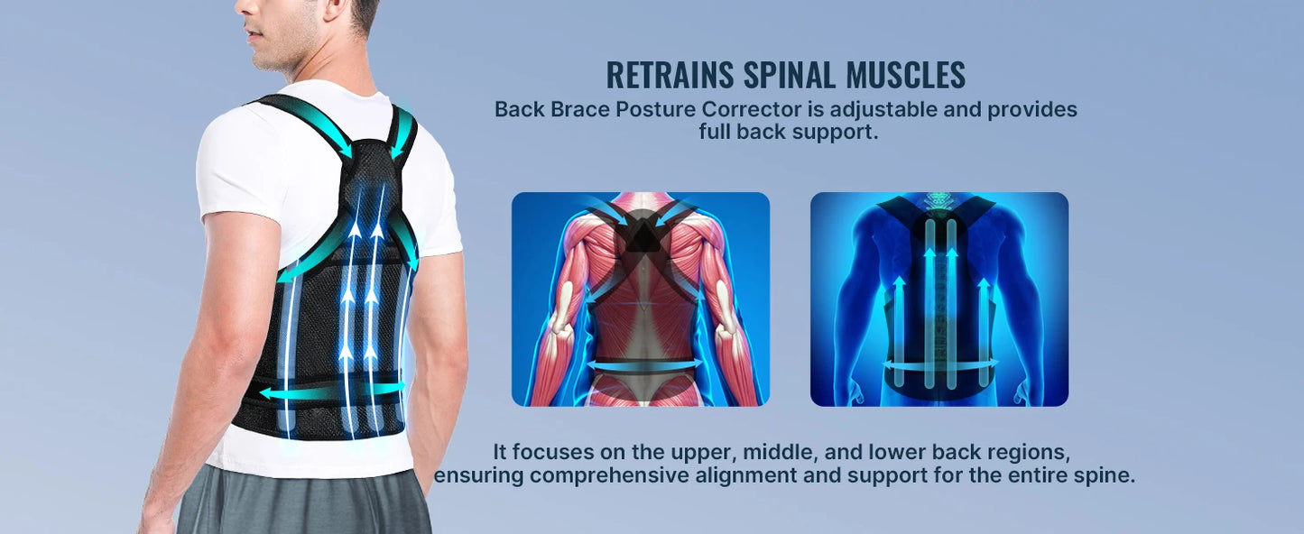 1Pcs Back Brace Posture Corrector for Men and Women, Full Back Support for Upper Lower Neck Shoulder Spine Pain - Scoliosis