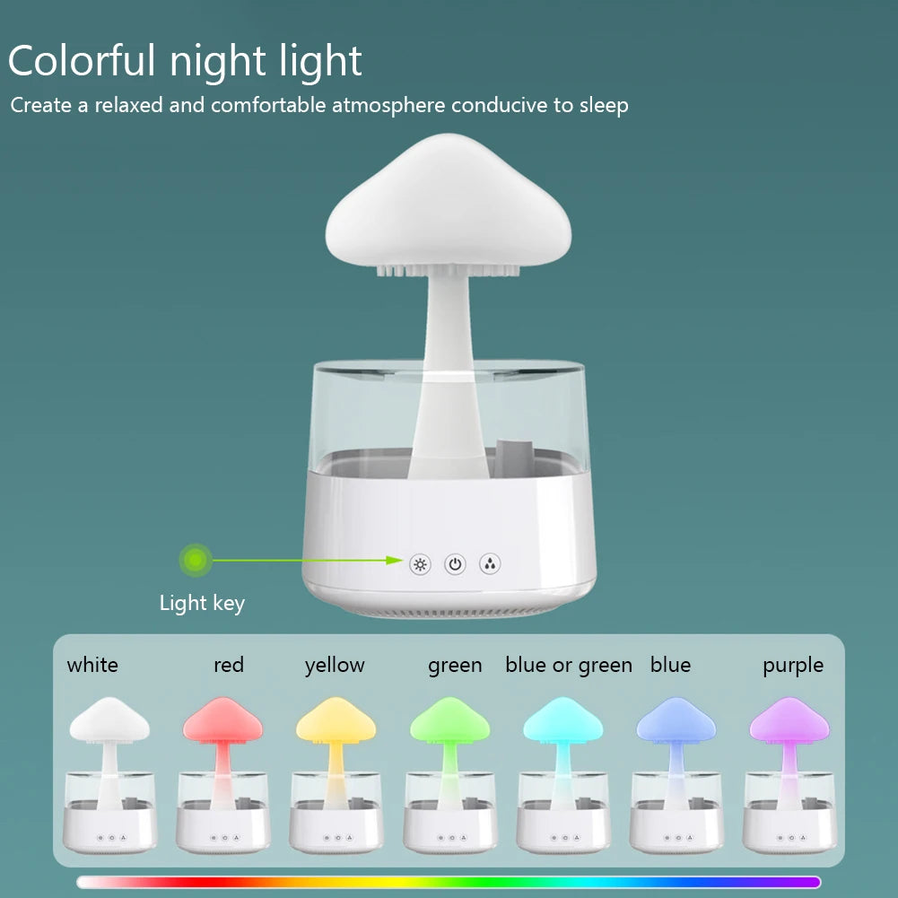 Mushroom Air Humidifier Home Bedroom Aromatherapy Lamp Calming Water Drops Sounds Diffuser Humidifier Rain Cloud Night Light