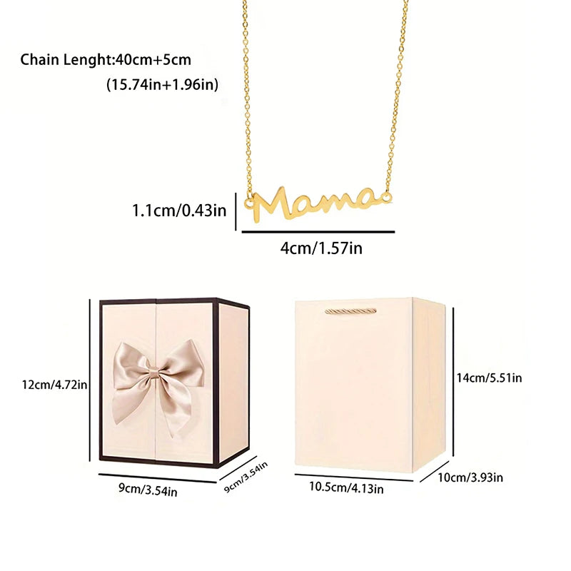 Celebrate Mom with our "Mama" Titanium Steel Necklace in a luxurious Pink Rose Bear Gift Box.  A loving gift for Mother's Day 2024.