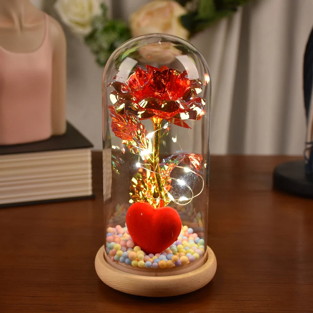 Rose Artificial Flower Glass Cover