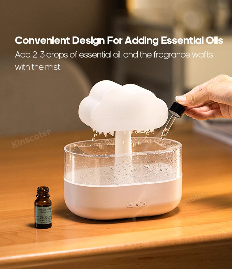 KINSCOTER Rain Clouds Aroma Diffuser Zen Raindrops Air Humidifier Essential Oil Diffuser USB Desktop Ultrasonic Sprayer